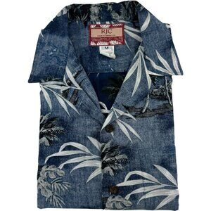 RJC Hawaii Blue‎ Palm Short Sleeve Cotton Button Up Shirt Mens Size Medium